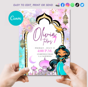 Princess Jasmine Invitation Editable Template Canva